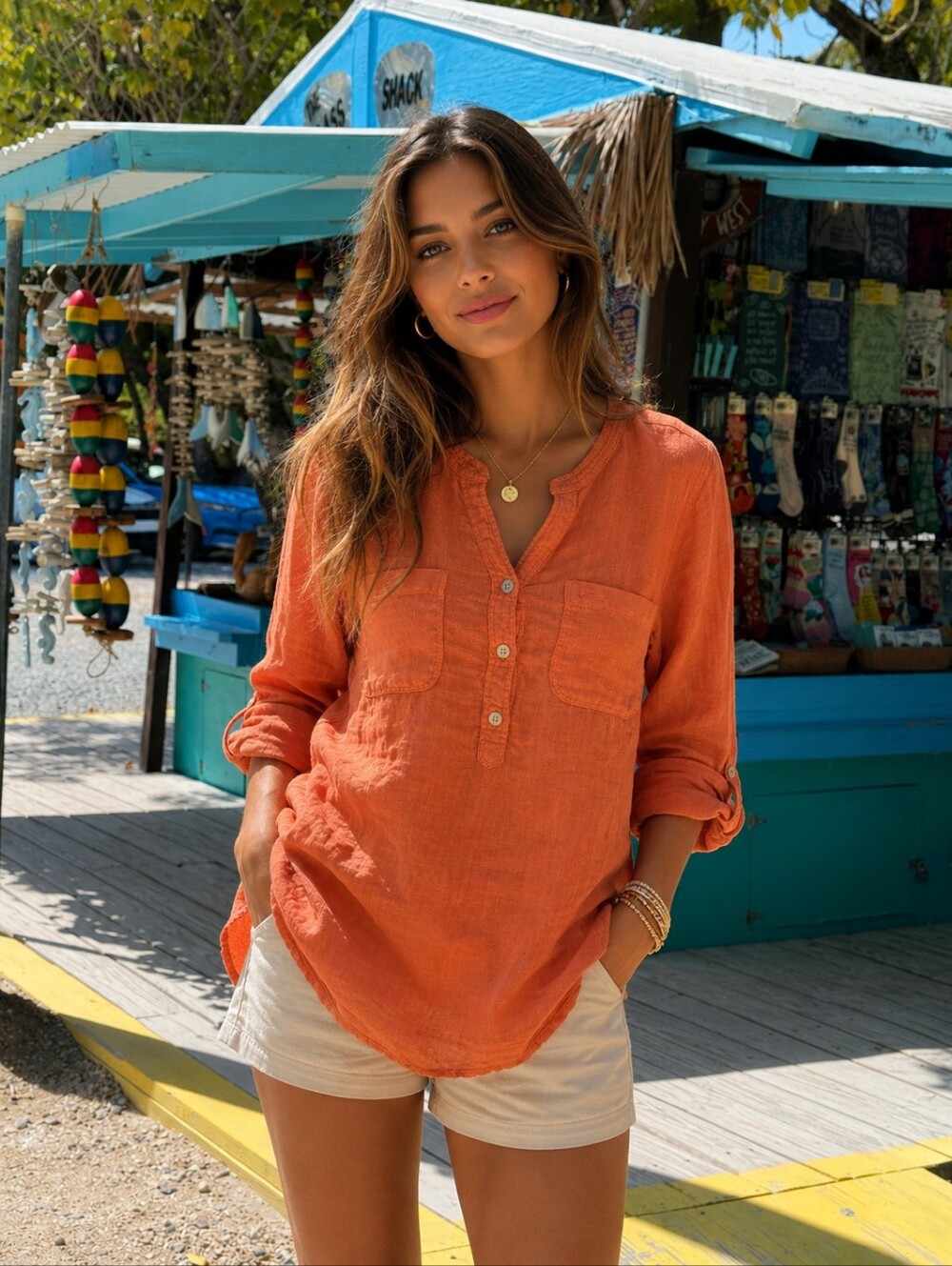 Talbots Melon 100% Linen Henley Tunic Size Small Currently In Stores